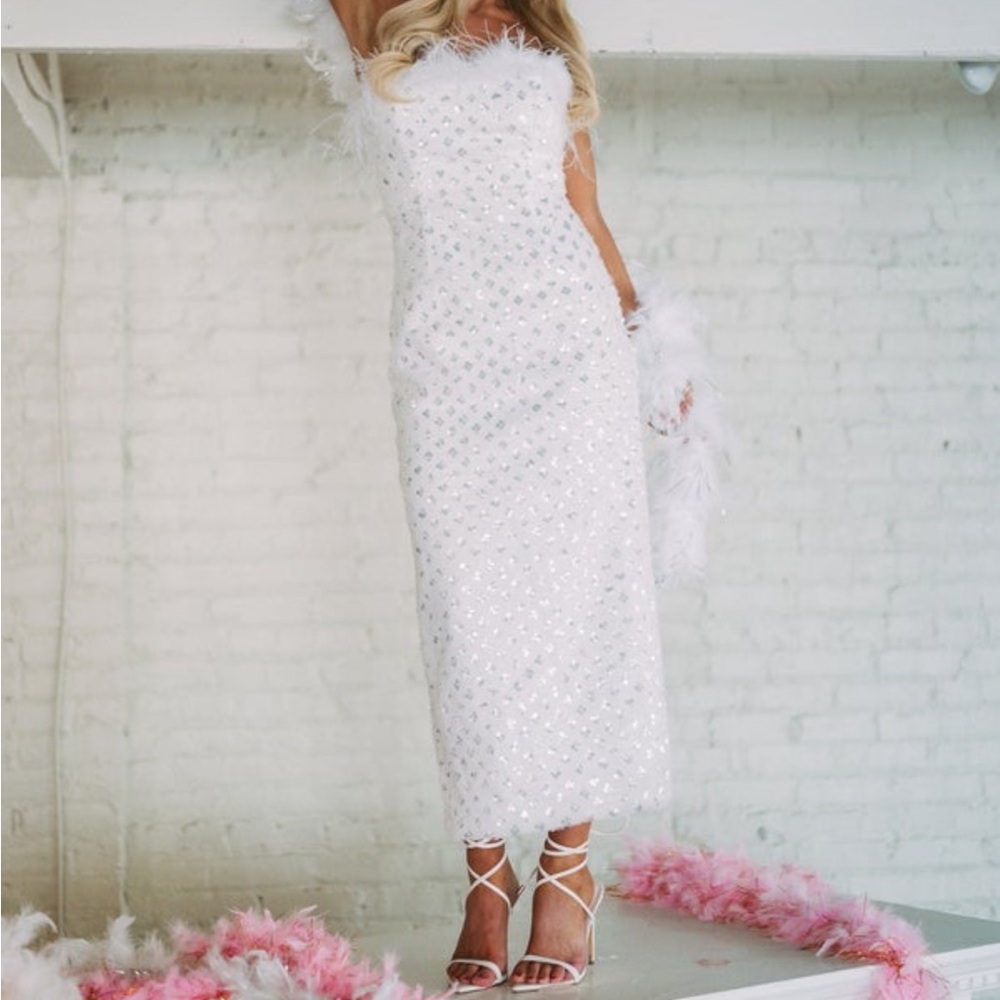 Faux Feather Sequin Midi Dress